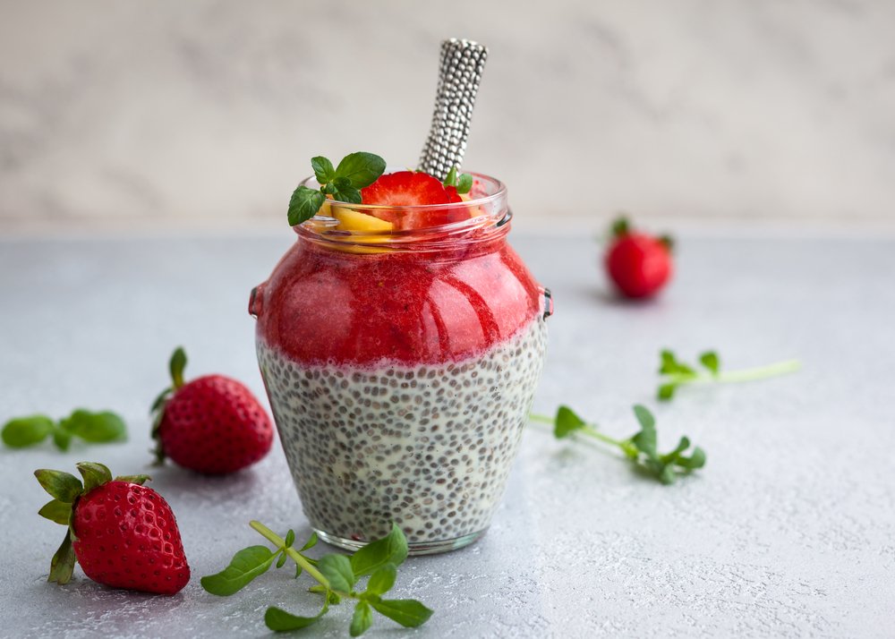 foto da receita Pudim de chia e morango