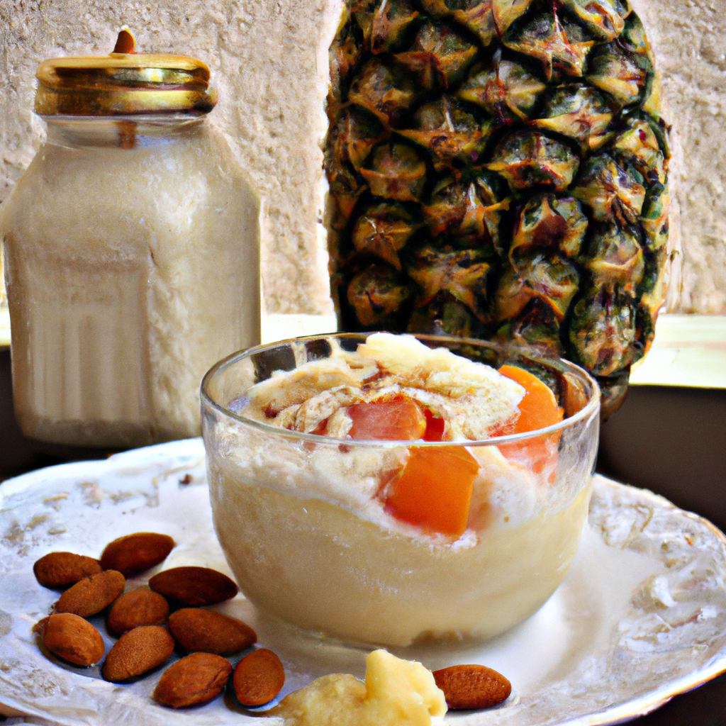 foto da receita Leite de coco,  damasco,  amêndoas,  tâmaras e  abacaxi