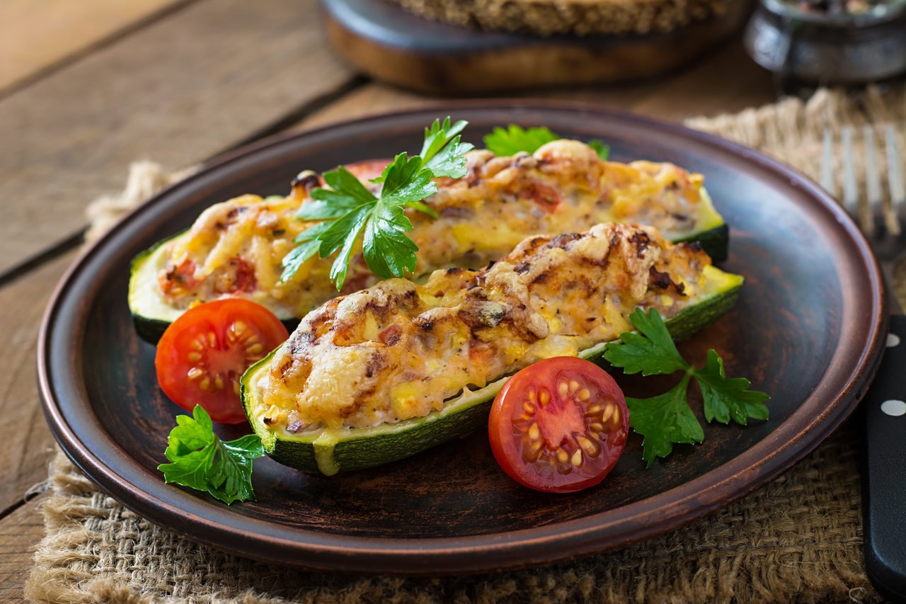 foto da receita Abobrinha recheada vegana low carb